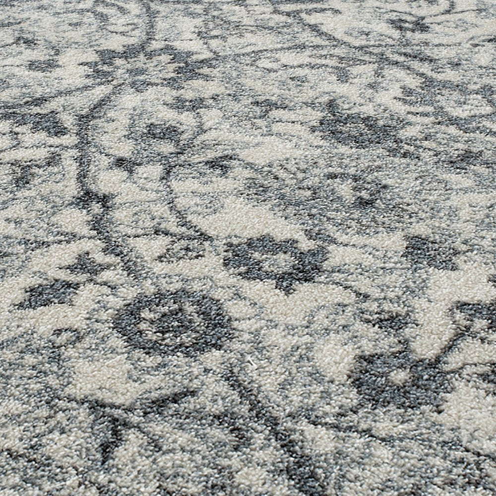 8' X 10' Charcoal And Ivory Floral Area Rug