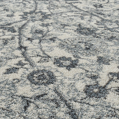 8' X 10' Charcoal And Ivory Floral Area Rug
