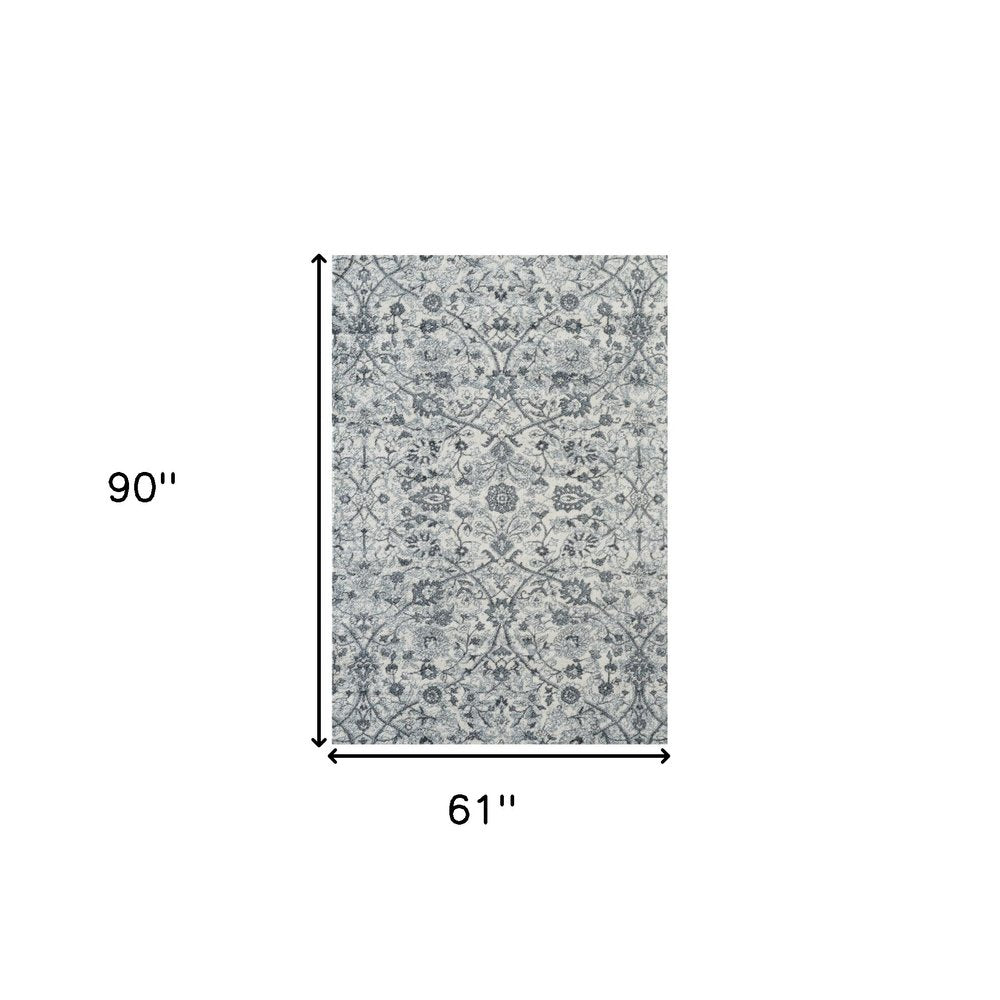 8' X 10' Charcoal And Ivory Floral Area Rug