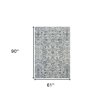 8' X 10' Charcoal And Ivory Floral Area Rug
