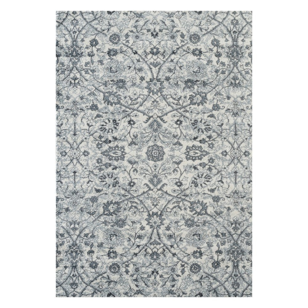 8' X 10' Charcoal And Ivory Floral Area Rug