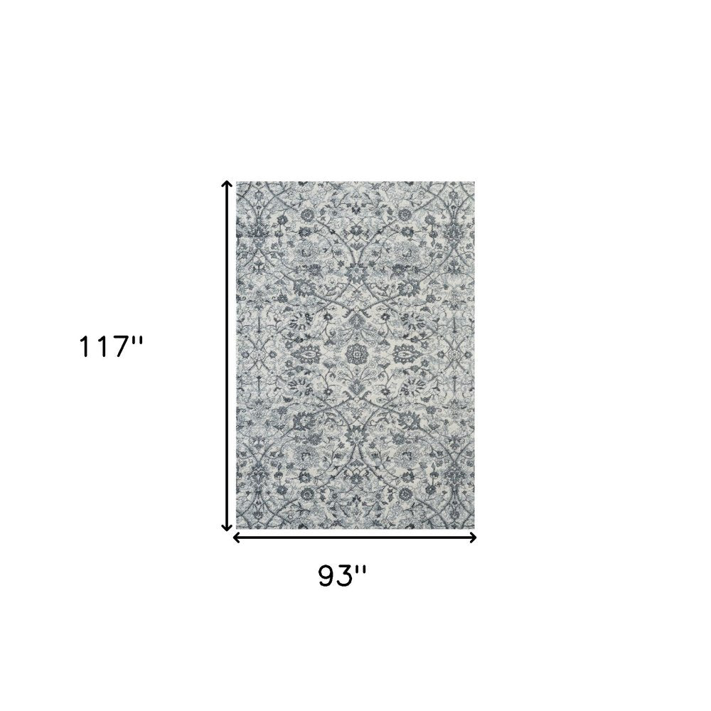 8' X 10' Charcoal And Ivory Floral Area Rug