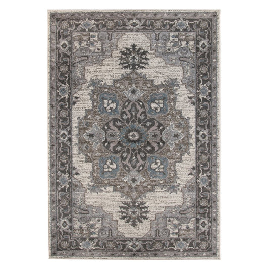 10' Ivory Taupe and Gray Medallion Power Loom Runner Rug