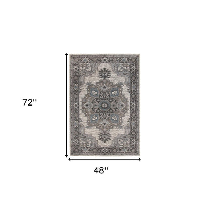 8' X 10' Ivory Taupe And Gray Medallion Area Rug