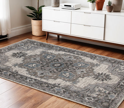 4' X 6' Ivory Taupe and Gray Medallion Power Loom Area Rug