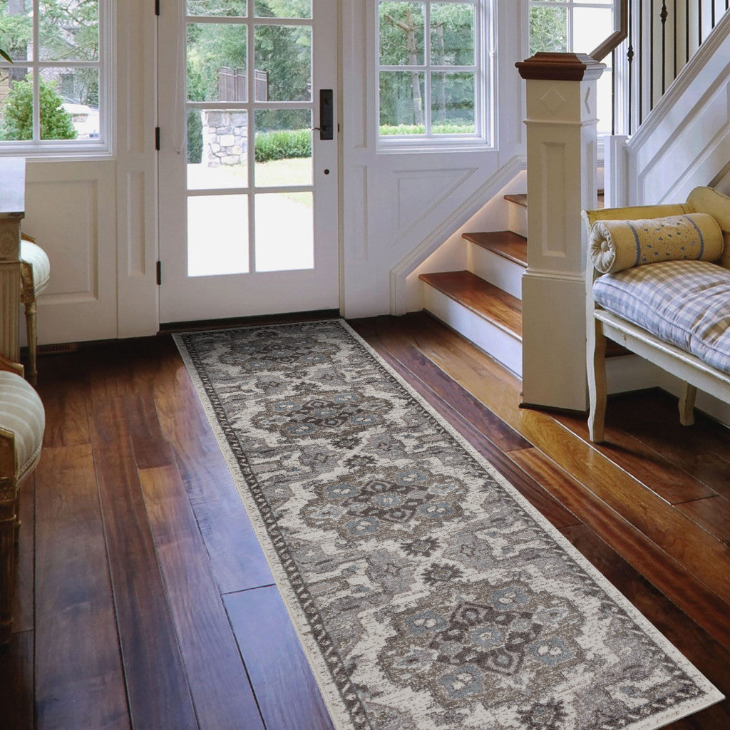 4' X 6' Ivory Taupe and Gray Medallion Power Loom Area Rug