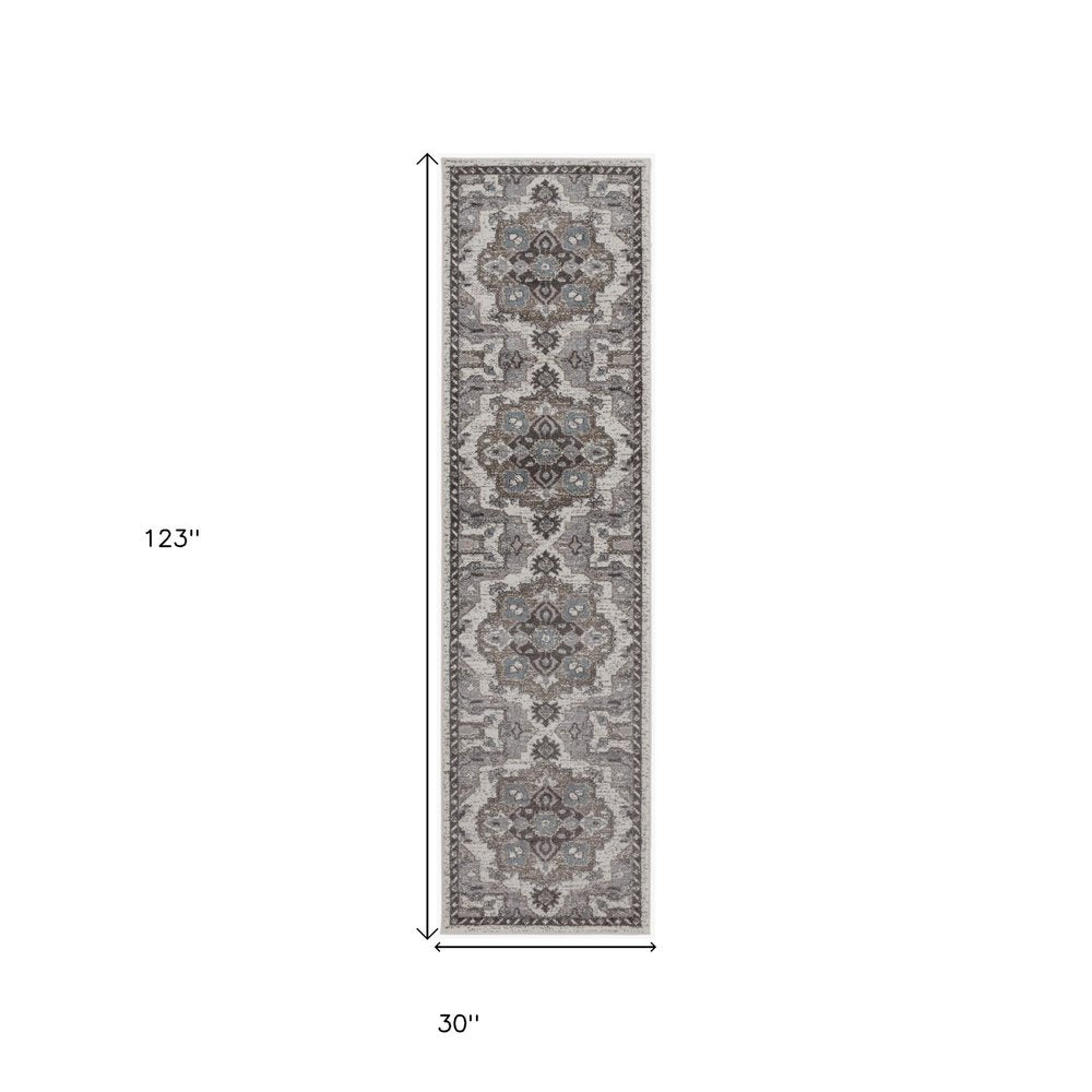 8' X 10' Ivory Taupe And Gray Medallion Area Rug