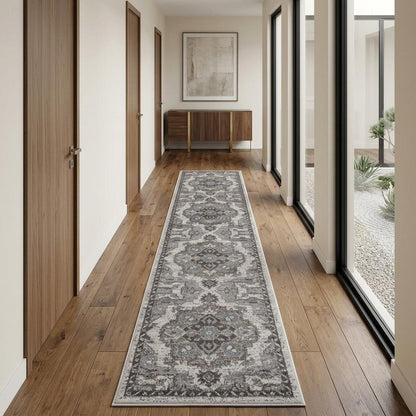 4' X 6' Ivory Taupe and Gray Medallion Power Loom Area Rug