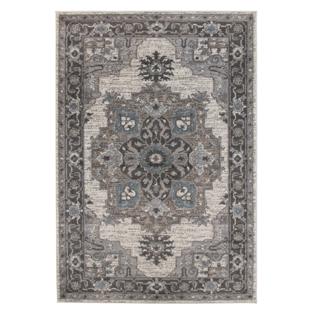 4' X 6' Ivory Taupe and Gray Medallion Power Loom Area Rug