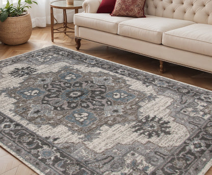 4' X 6' Ivory Taupe and Gray Medallion Power Loom Area Rug