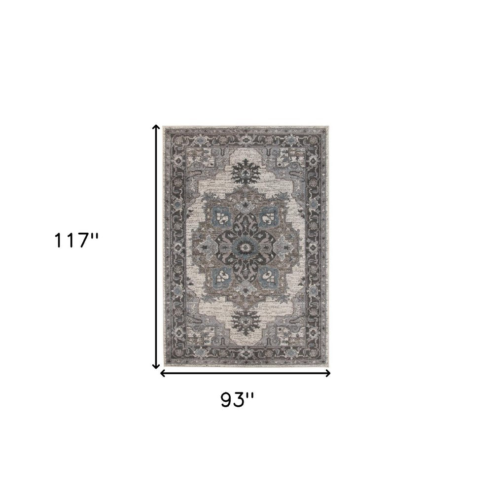 10' Ivory Taupe and Gray Medallion Power Loom Runner Rug