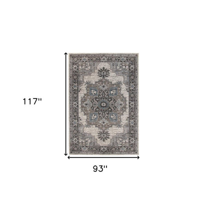 10' Ivory Taupe and Gray Medallion Power Loom Runner Rug