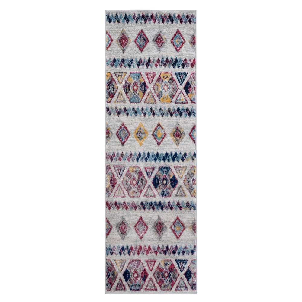 5' X 8' Ivory Blue and Orange Geometric Power Loom Area Rug