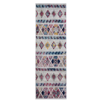 5' X 8' Ivory Blue and Orange Geometric Power Loom Area Rug