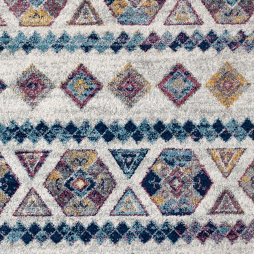 2' X 3' Ivory Blue and Orange Geometric Power Loom Area Rug