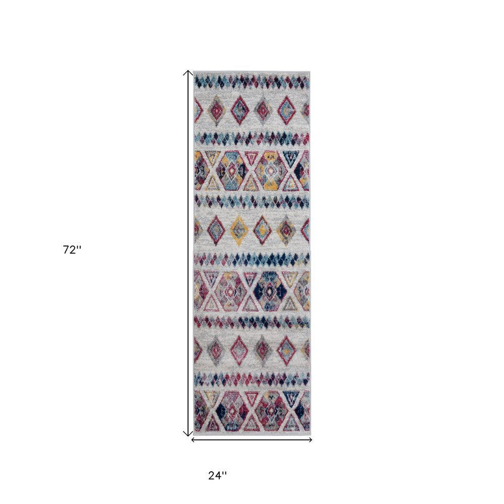 2' X 3' Ivory Blue and Orange Geometric Power Loom Area Rug