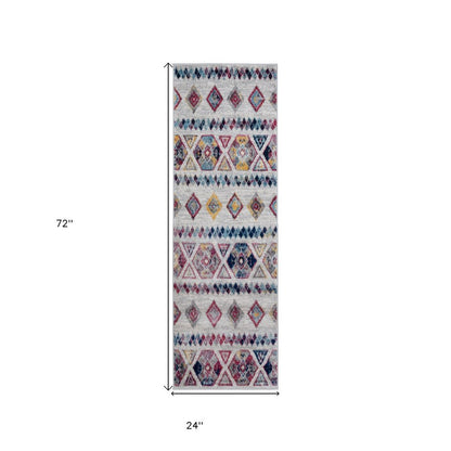 2' X 3' Ivory Blue and Orange Geometric Power Loom Area Rug