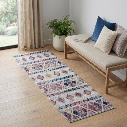 2' X 3' Ivory Blue and Orange Geometric Power Loom Area Rug