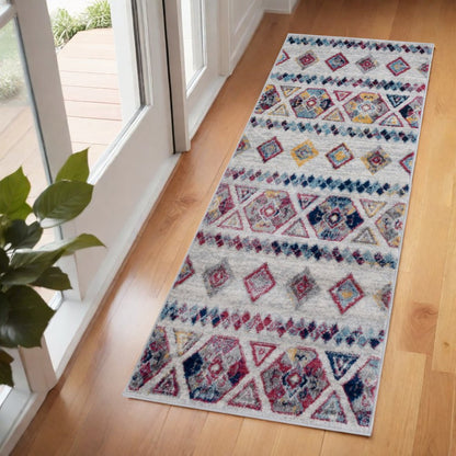 2' X 3' Ivory Blue and Orange Geometric Power Loom Area Rug