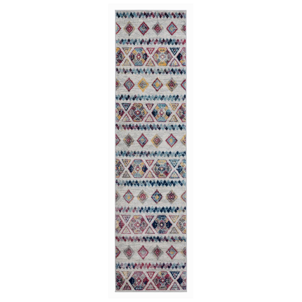 2' X 3' Ivory Blue and Orange Geometric Power Loom Area Rug