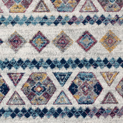 5' X 8' Ivory Blue and Orange Geometric Power Loom Area Rug