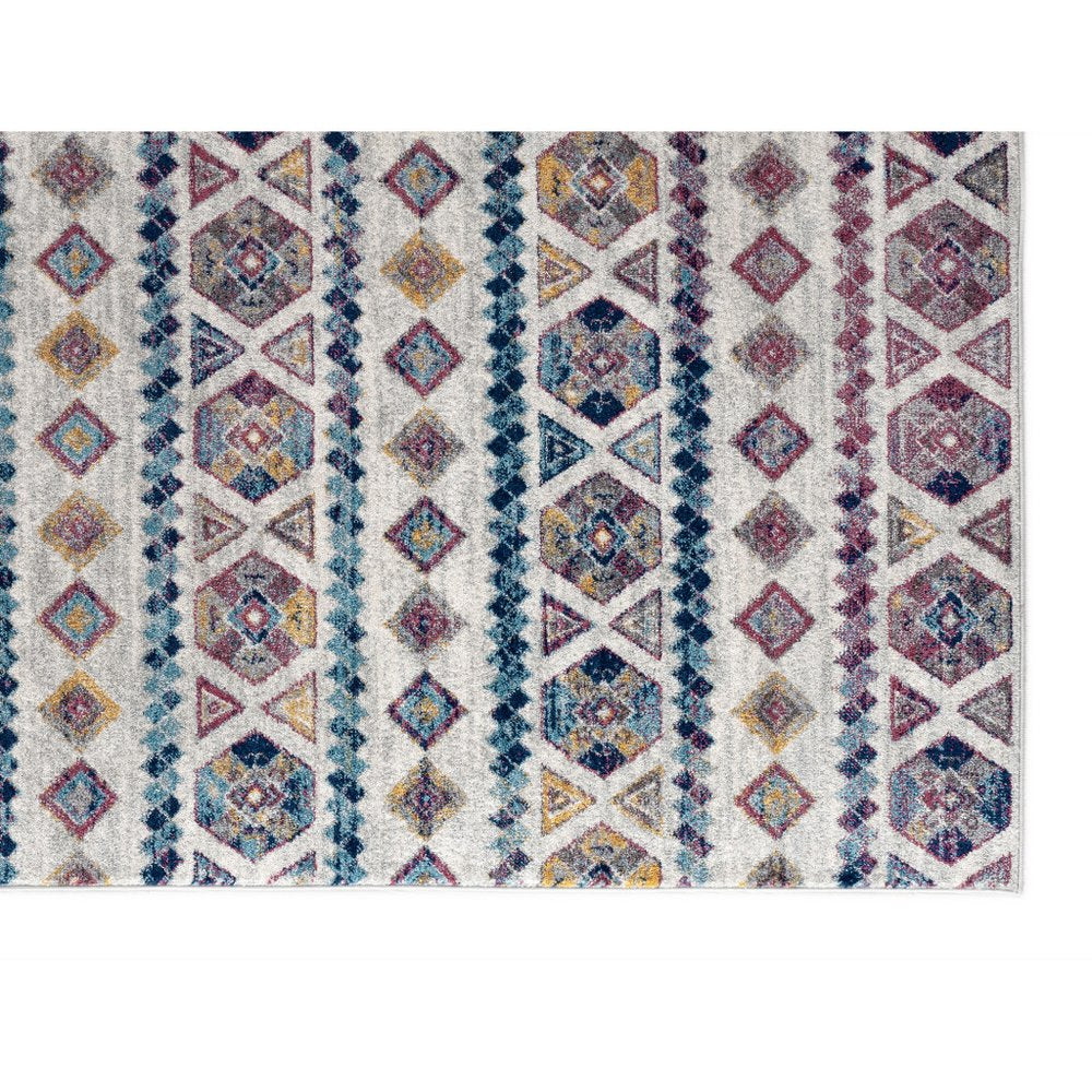 2' X 3' Ivory Blue and Orange Geometric Power Loom Area Rug
