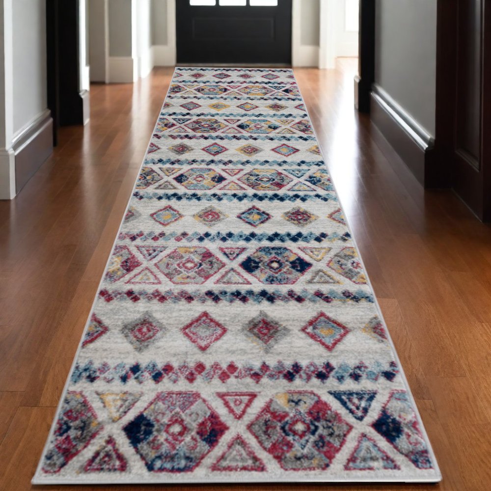 2' X 3' Ivory Blue and Orange Geometric Power Loom Area Rug