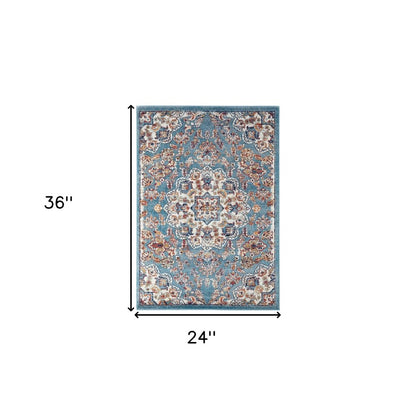 2' X 3' Ivory Gray and Orange Medallion Power Loom Area Rug