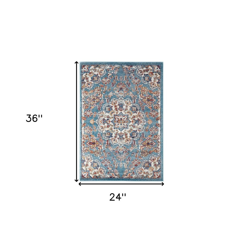 2' X 3' Ivory Gray and Orange Medallion Power Loom Area Rug