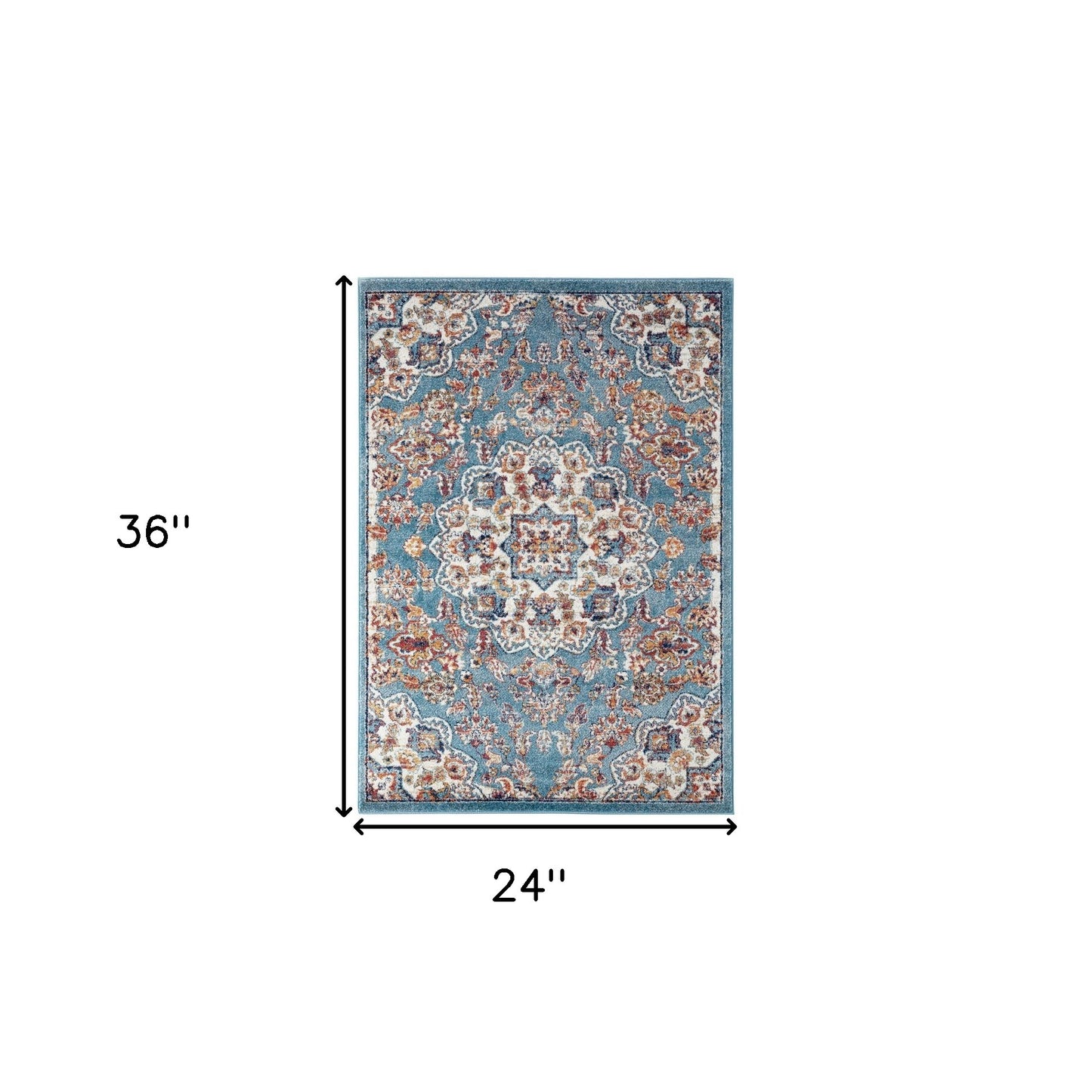 10' Ivory Blue and Orange Medallion Power Loom Runner Rug