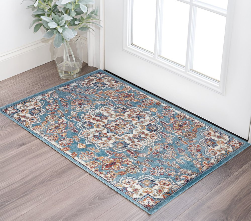 2' X 3' Ivory Gray and Orange Medallion Power Loom Area Rug