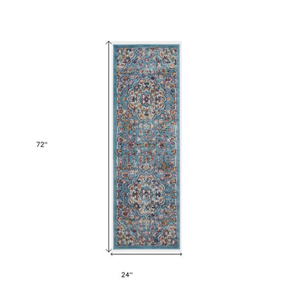 2' X 3' Ivory Gray and Orange Medallion Power Loom Area Rug