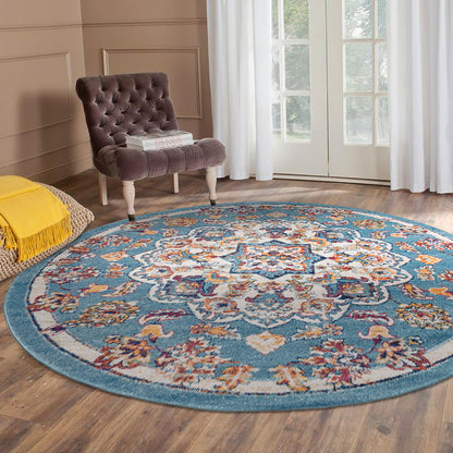 10' Ivory Blue and Orange Medallion Power Loom Runner Rug