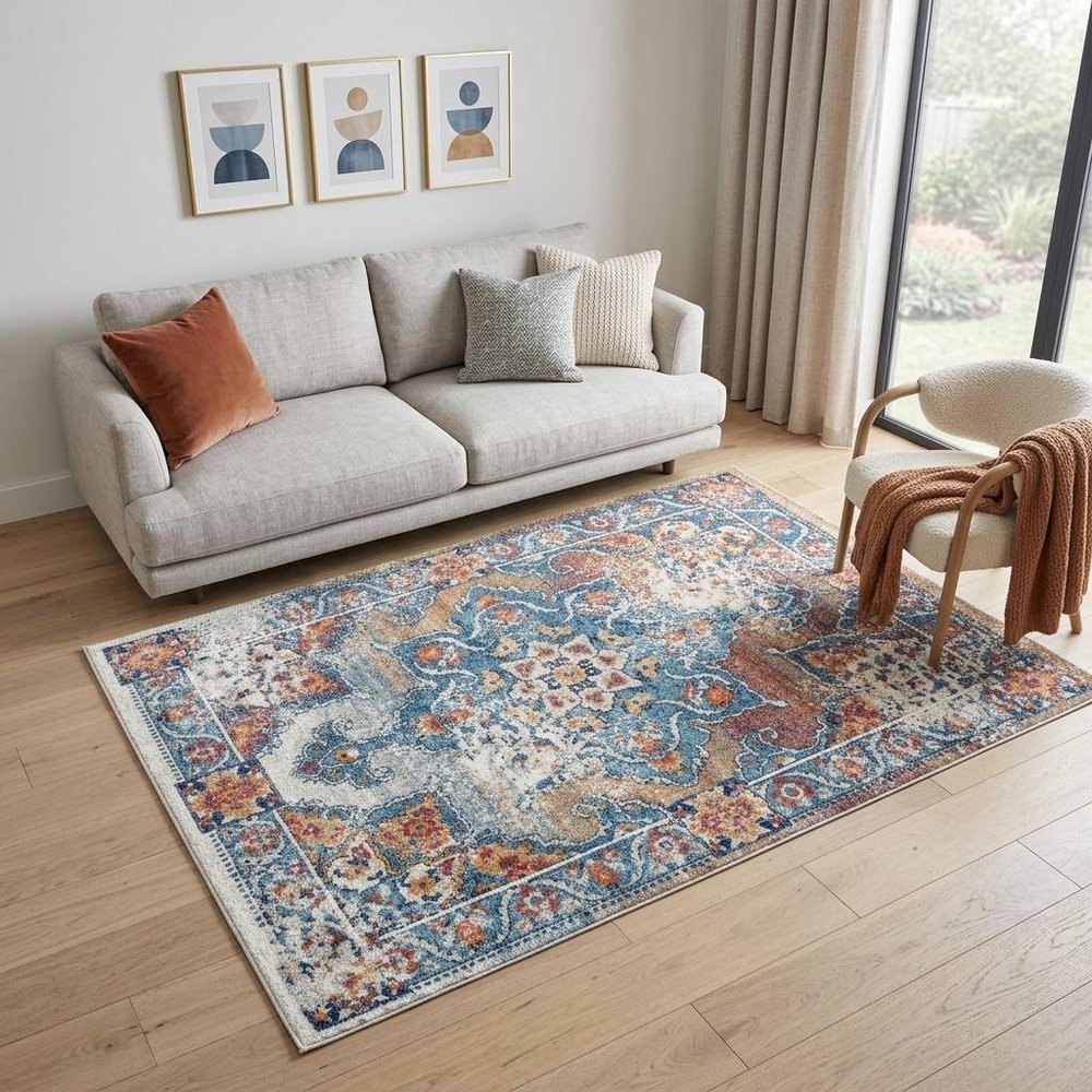 10' Blue Red and Orange Medallion Power Loom Runner Rug