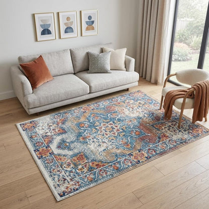 10' Blue Red and Orange Medallion Power Loom Runner Rug