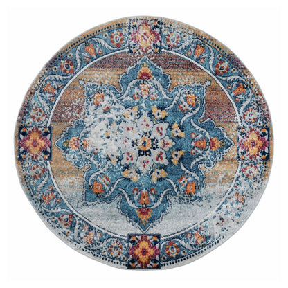 9' X 12' Ivory Blue And Orange Medallion Area Rug