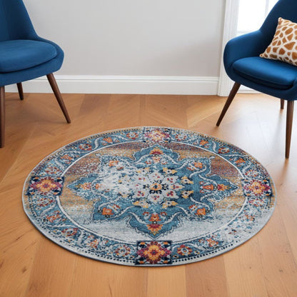 10' Blue Red and Orange Medallion Power Loom Runner Rug