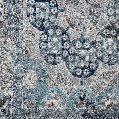 6' Ivory Blue And Gray Medallion Round Rug