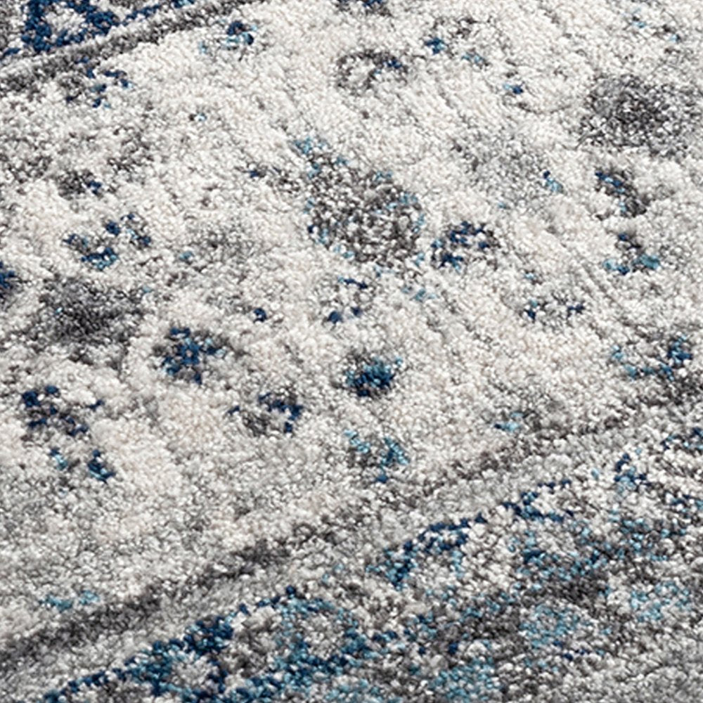 6' Ivory Blue And Gray Medallion Round Rug