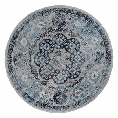 6' Ivory Blue And Gray Medallion Round Rug