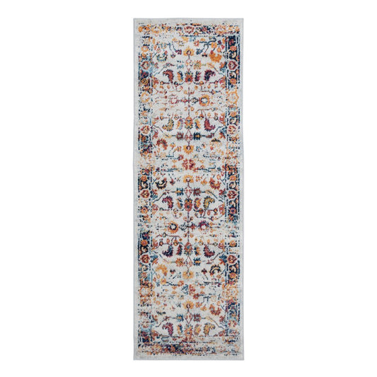 5' X 8' Ivory Navy and Orange Floral Power Loom Area Rug