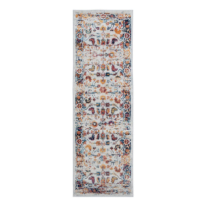 10' Ivory Navy and Orange Floral Power Loom Runner Rug