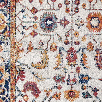 6' Ivory Navy and Orange Floral Power Loom Runner Rug