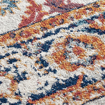 6' Ivory Navy and Orange Floral Power Loom Runner Rug