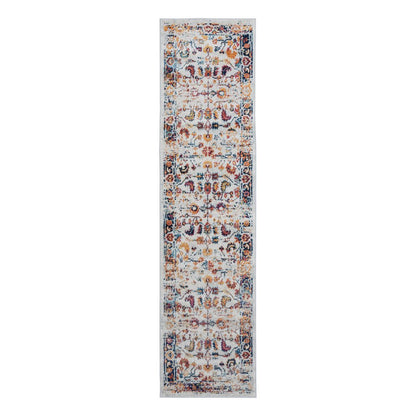 5' X 8' Ivory Navy and Orange Floral Power Loom Area Rug