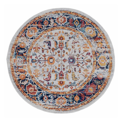 10' Ivory Navy and Orange Floral Power Loom Runner Rug