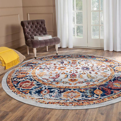 10' Ivory Navy and Orange Floral Power Loom Runner Rug