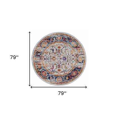 10' Ivory Navy and Orange Floral Power Loom Runner Rug