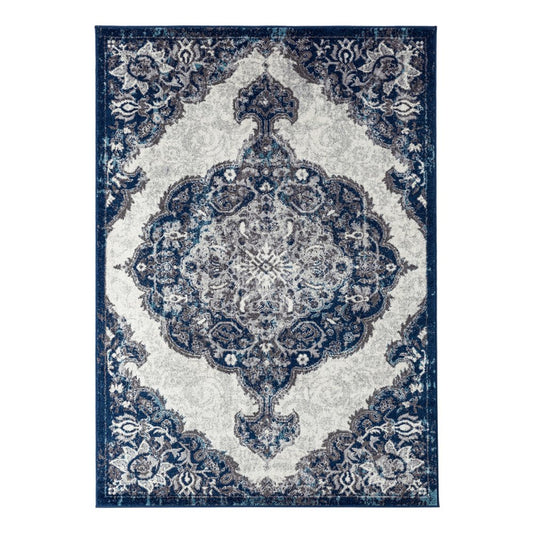2' X 3' Ivory Gray And Blue Medallion Area Rug