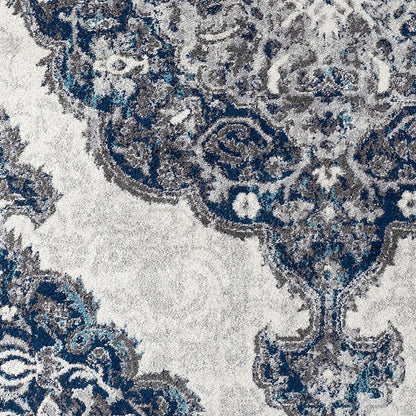 2' X 3' Ivory Gray And Blue Medallion Area Rug